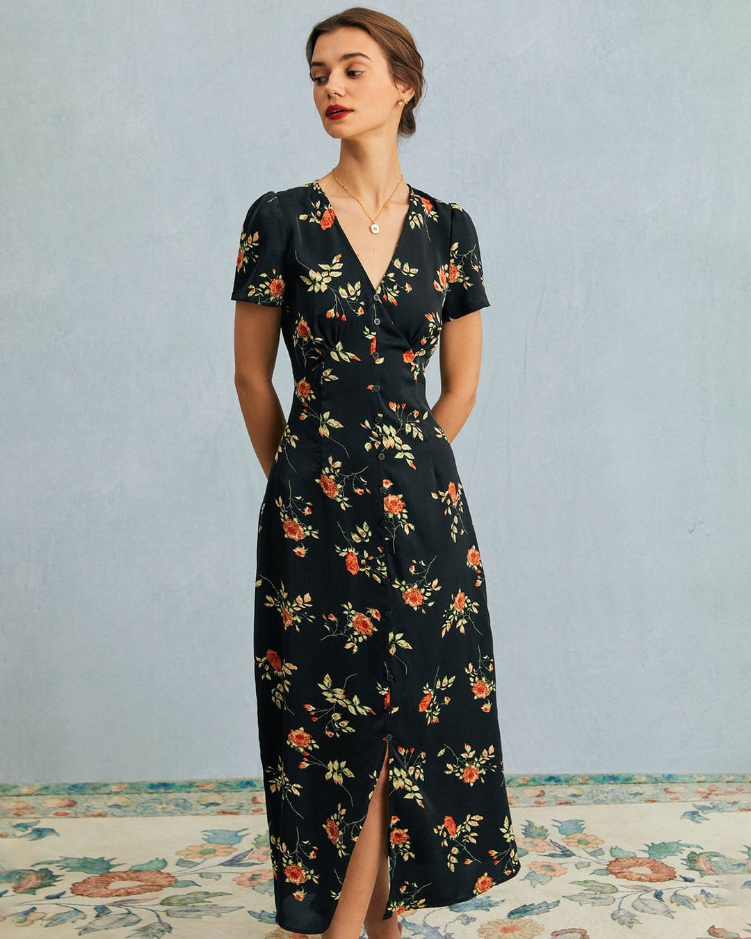 Kambria - Vestido Midi De Manga Corta Con Estampado De Flores
