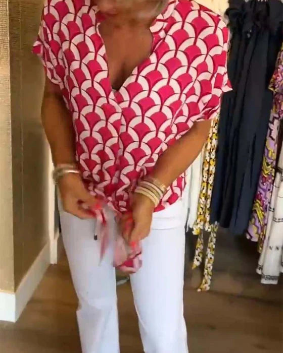 Emilya - Top Informal Con Cuello en V y Estampado