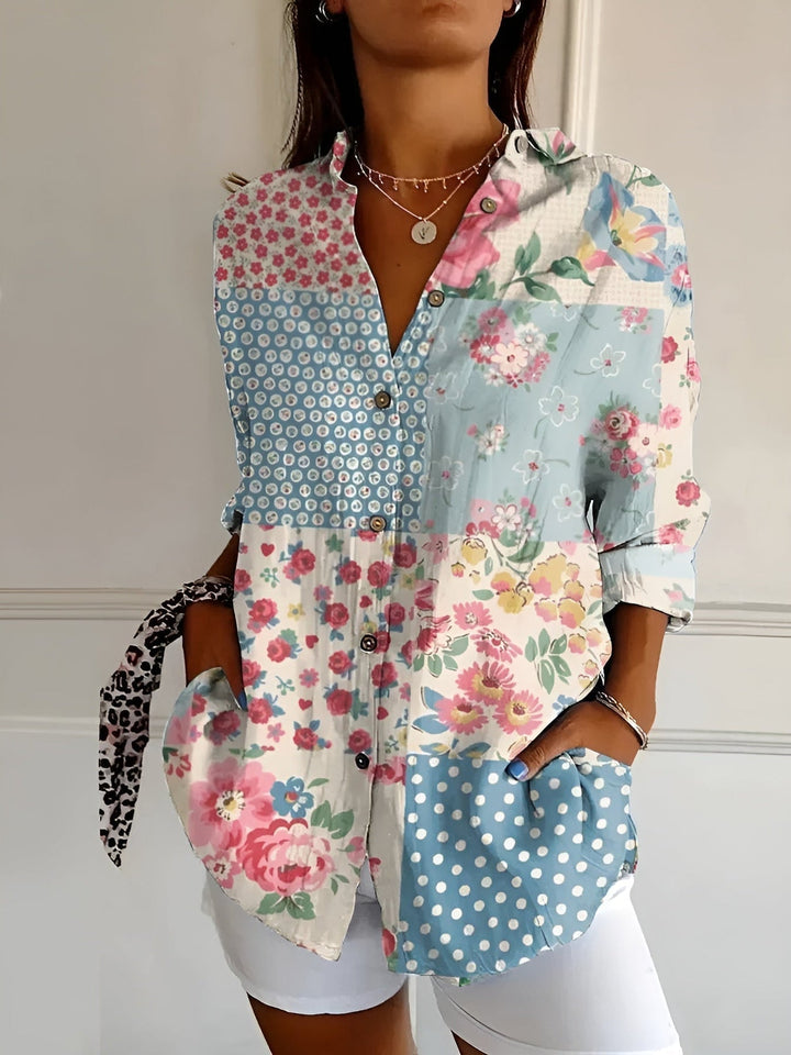 Brenda - Blusa Informal Con Flores y Ondas