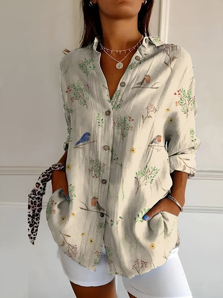 Brenda - Blusa Informal Con Flores y Ondas