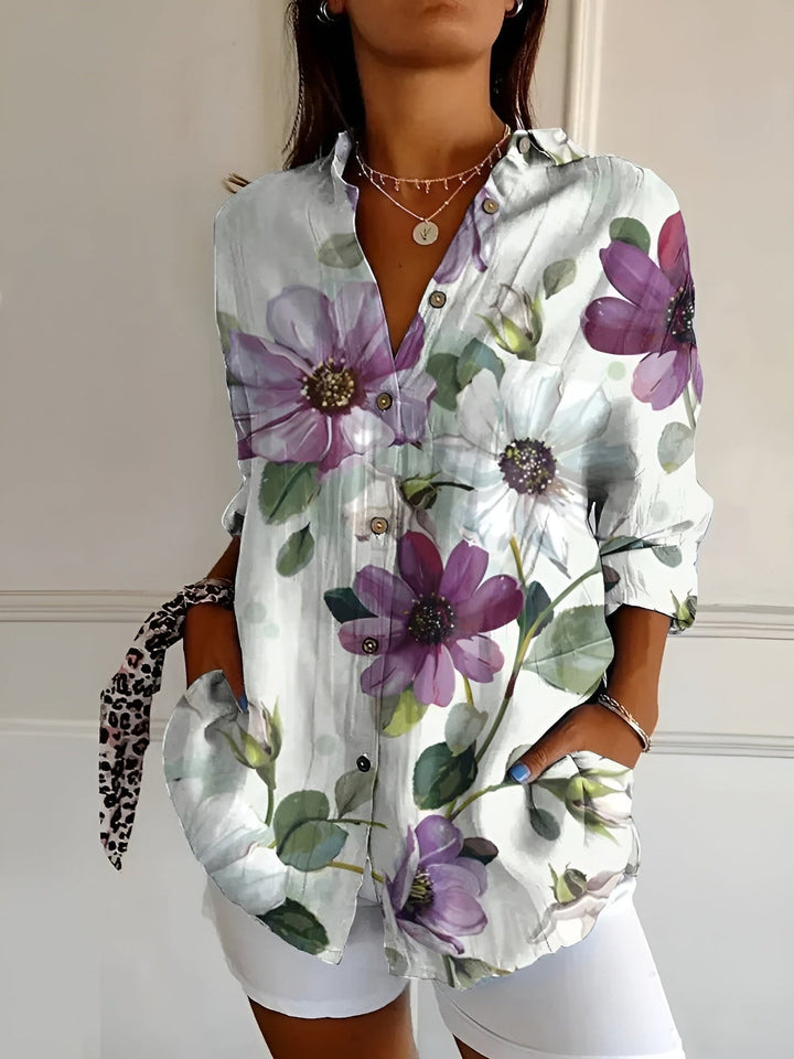 Brenda - Blusa Informal Con Flores y Ondas