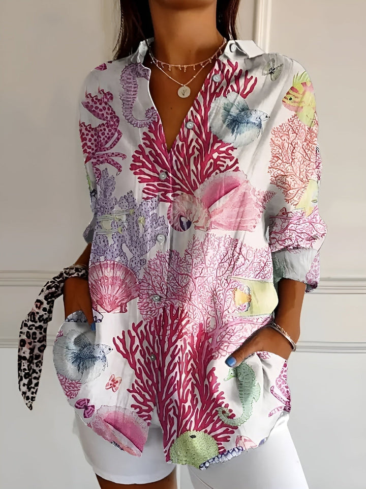 Brenda - Blusa Informal Con Flores y Ondas