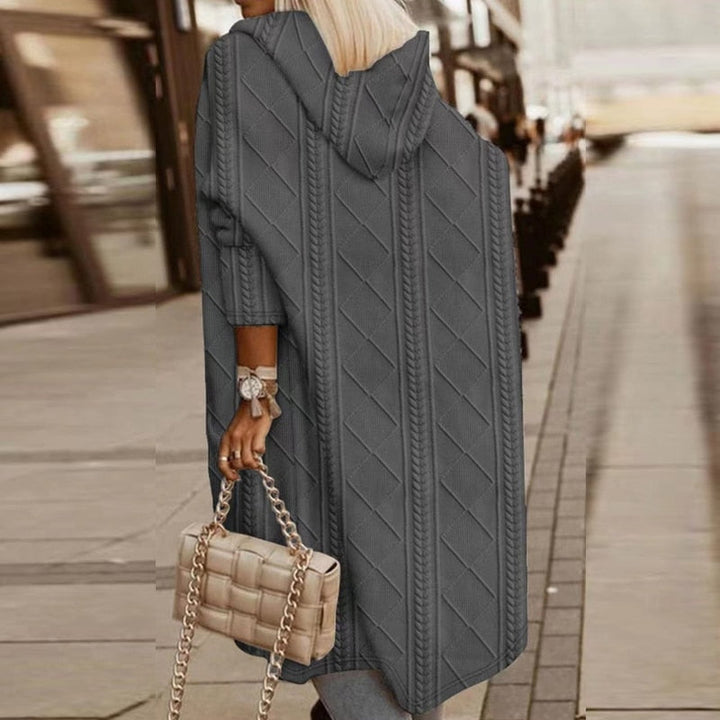 Cytheria - Cárdigan Con Capucha, Largo y Tejido de Pnto Trenzado