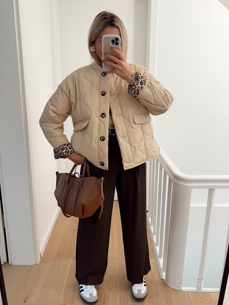 Jaerene - Elegante Chaqueta Con Forro y Estampado De Leopardo