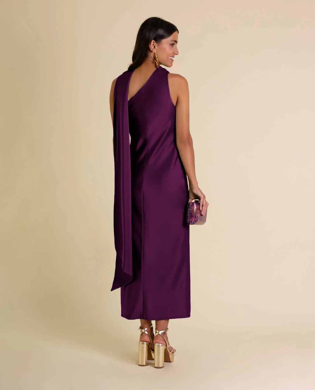 Zinash - Vestido Midi De UNn Solo Hombro Con Iazo en El Cuello